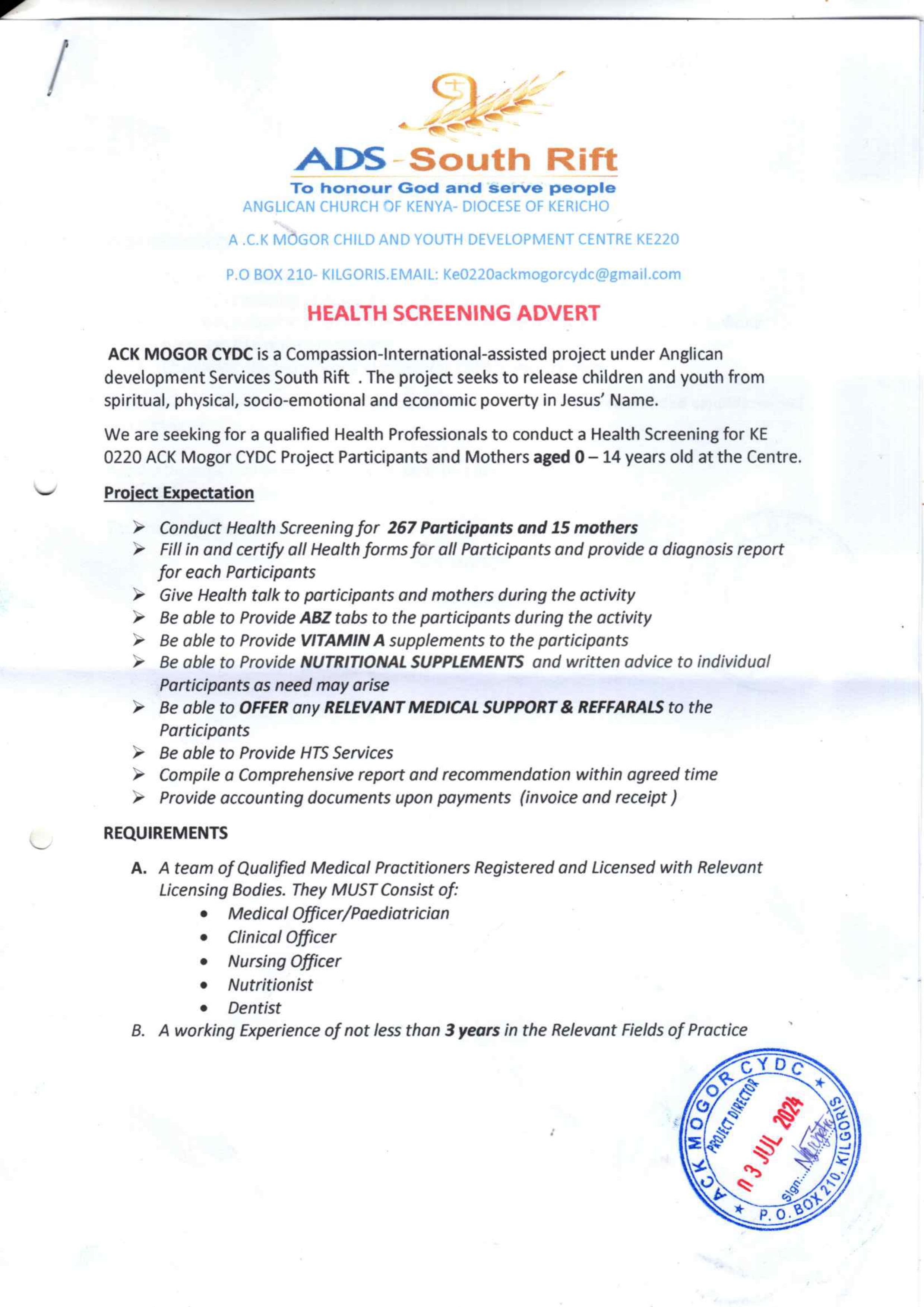 Health Screening Advert