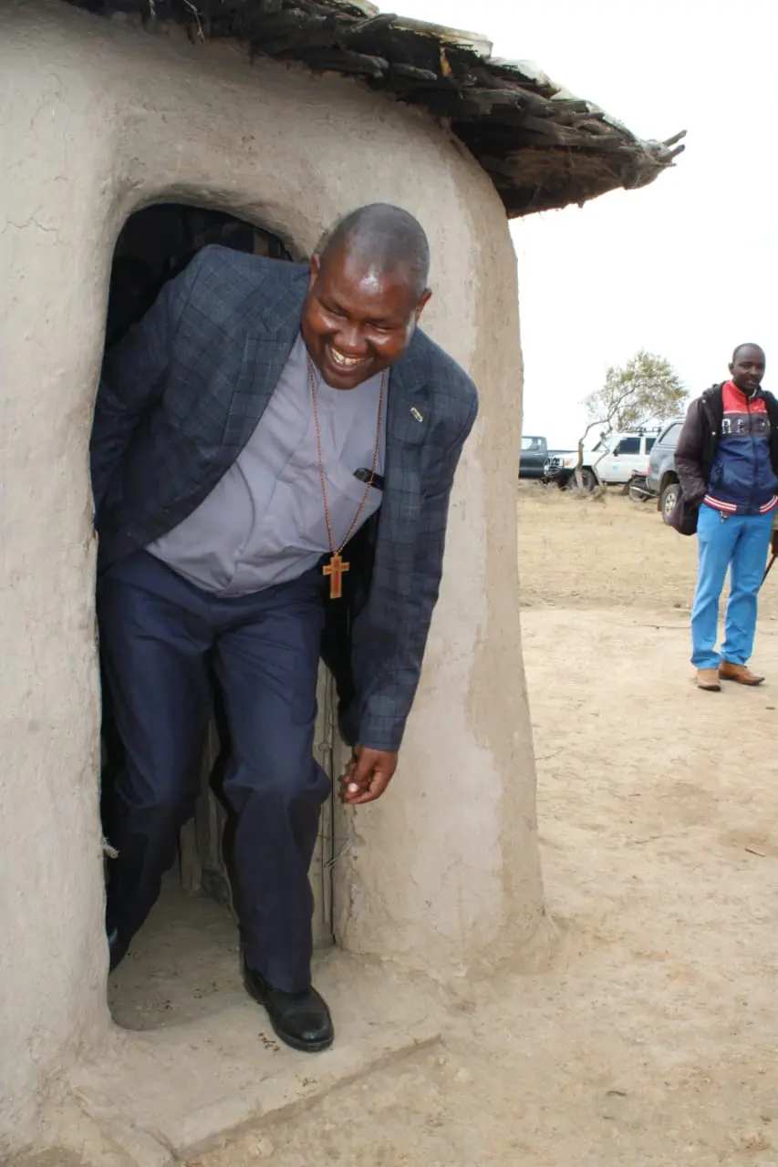 Project Patron Ven Naikumi leaving one of the Manyattas after being a witness to one of the improved jikos